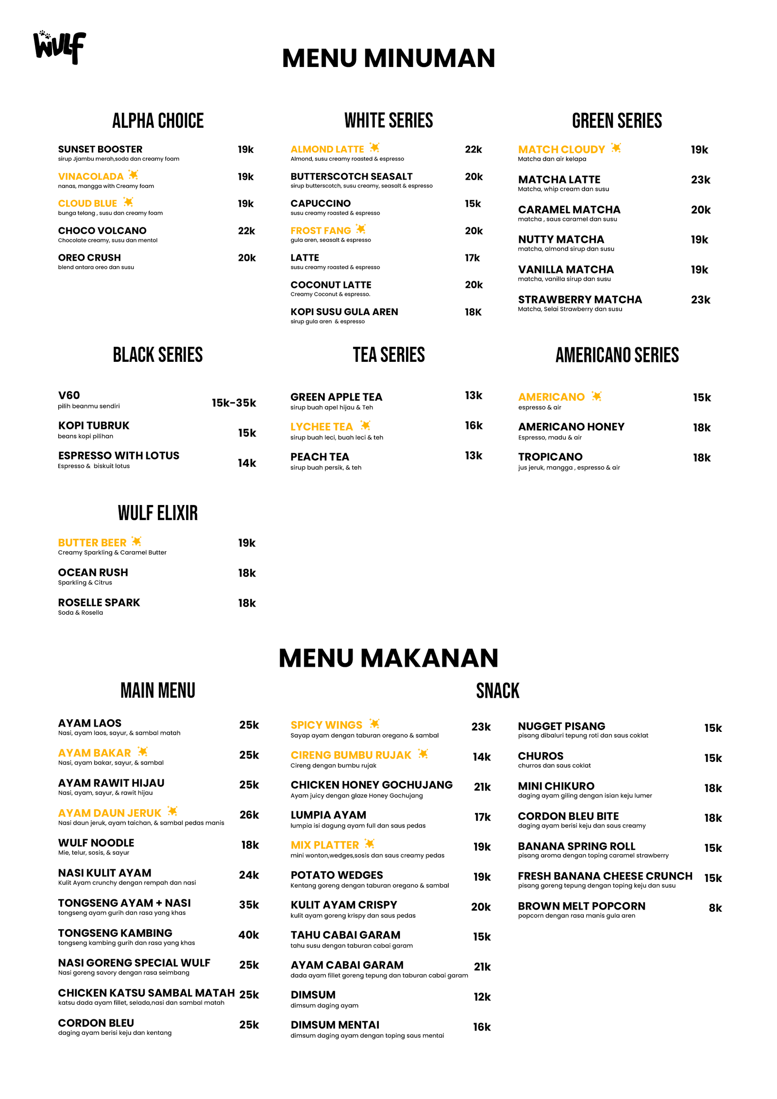 Menu Cafe